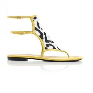 Tamara Mellon Jungle fever flat black and white/ yellow. Retail $795 size 38
